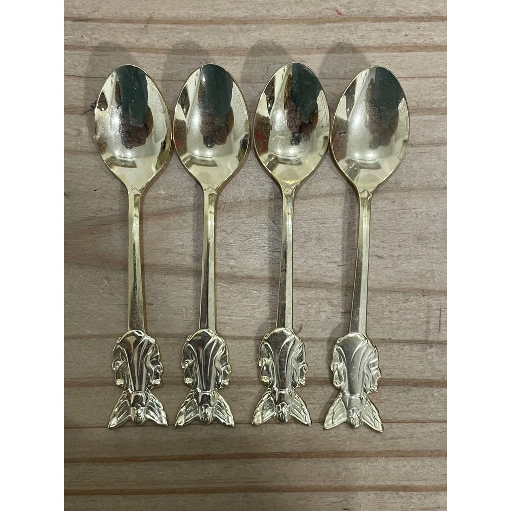 Lot of 4 Vintage Angel Spoons Goldtone Stainless Steel MIJ By HIC